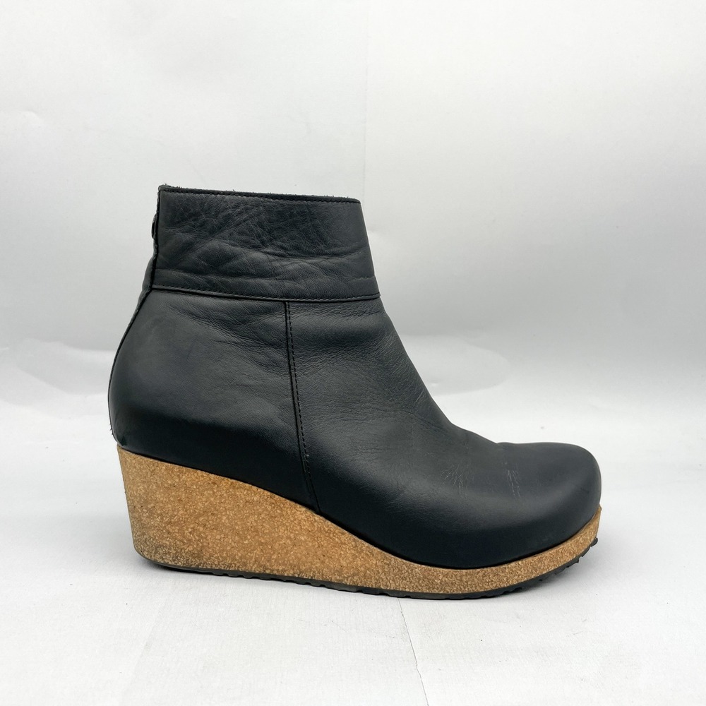 Birkenstock Papillio Womens 7 Ebba Wedge Boots Black Leather Cork Booties Heels